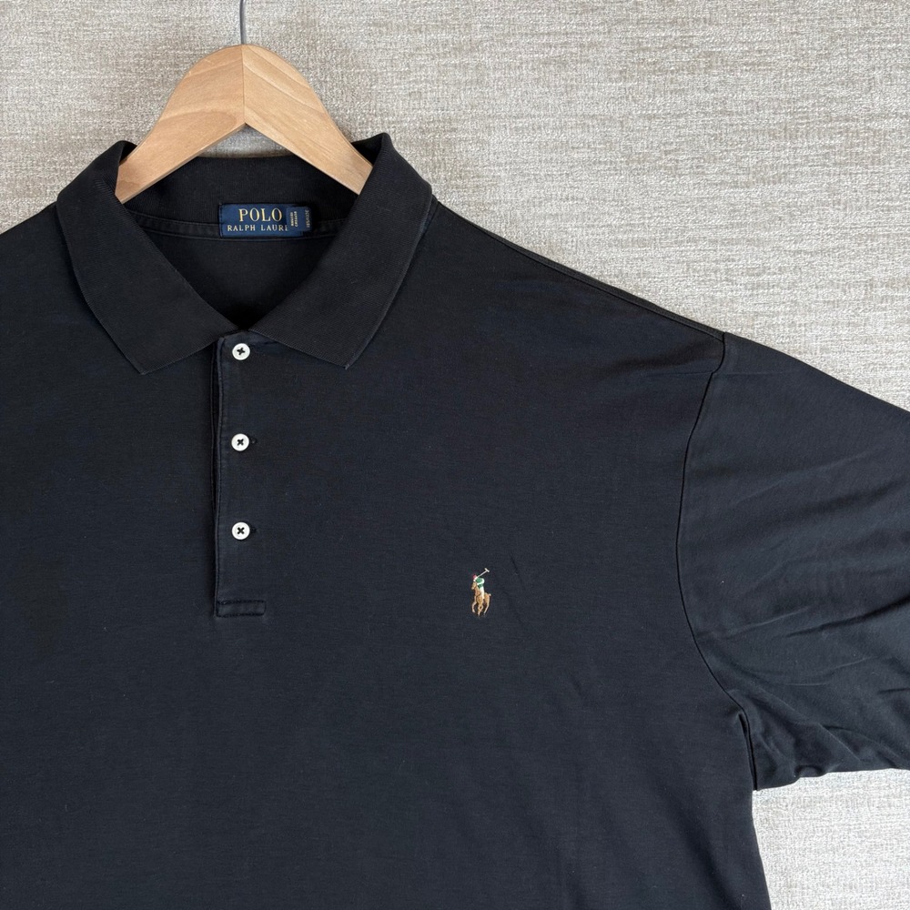 Polo Ralph Lauren Mens 2XLT Tall Black Flesh Pony Soft Cotton Polo Shirt EUC